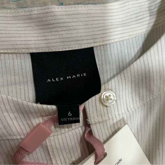 NWT Alex Marie Benson Linen Banded Button Long Slv Striped Dress Size 6 - Picture 9 of 13